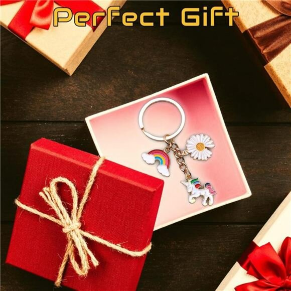 Unicorn keychain rainbow daisy bag charm cute backpack accessory gift for girls - Picture 5 of 7